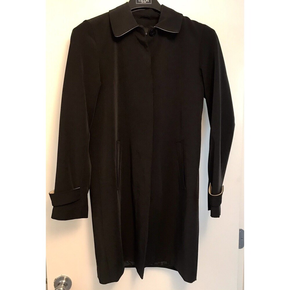 Jones New York Womens Black Rain Coat Trench Small Long Jacket Light/Med Weight
